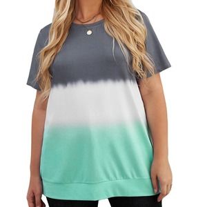 GRAY, WHITE & GREEN TIE-DYE COLOR BLOCK PLUS SIZE TEE SIZE 2X 18-20